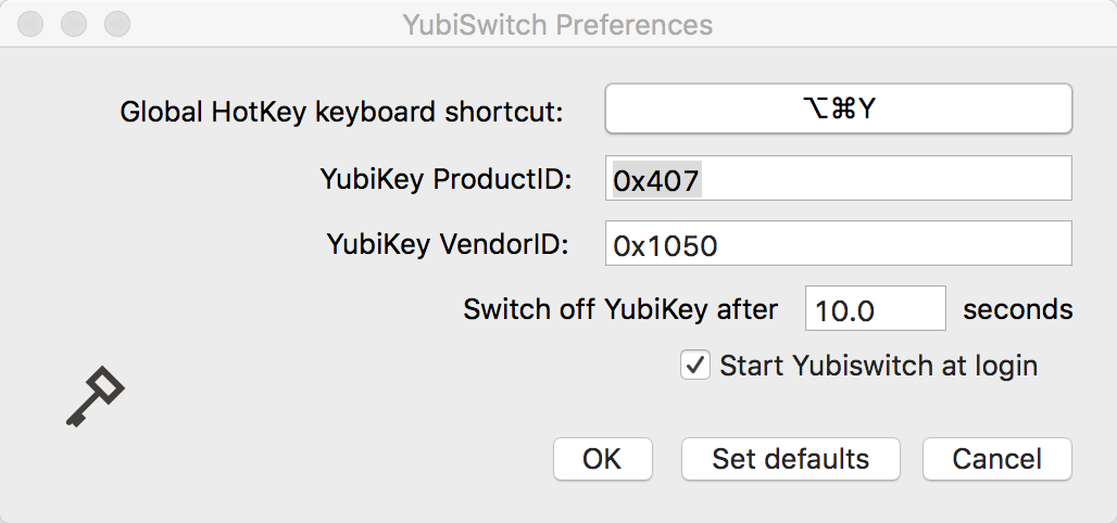 YubiSwitch Preferences