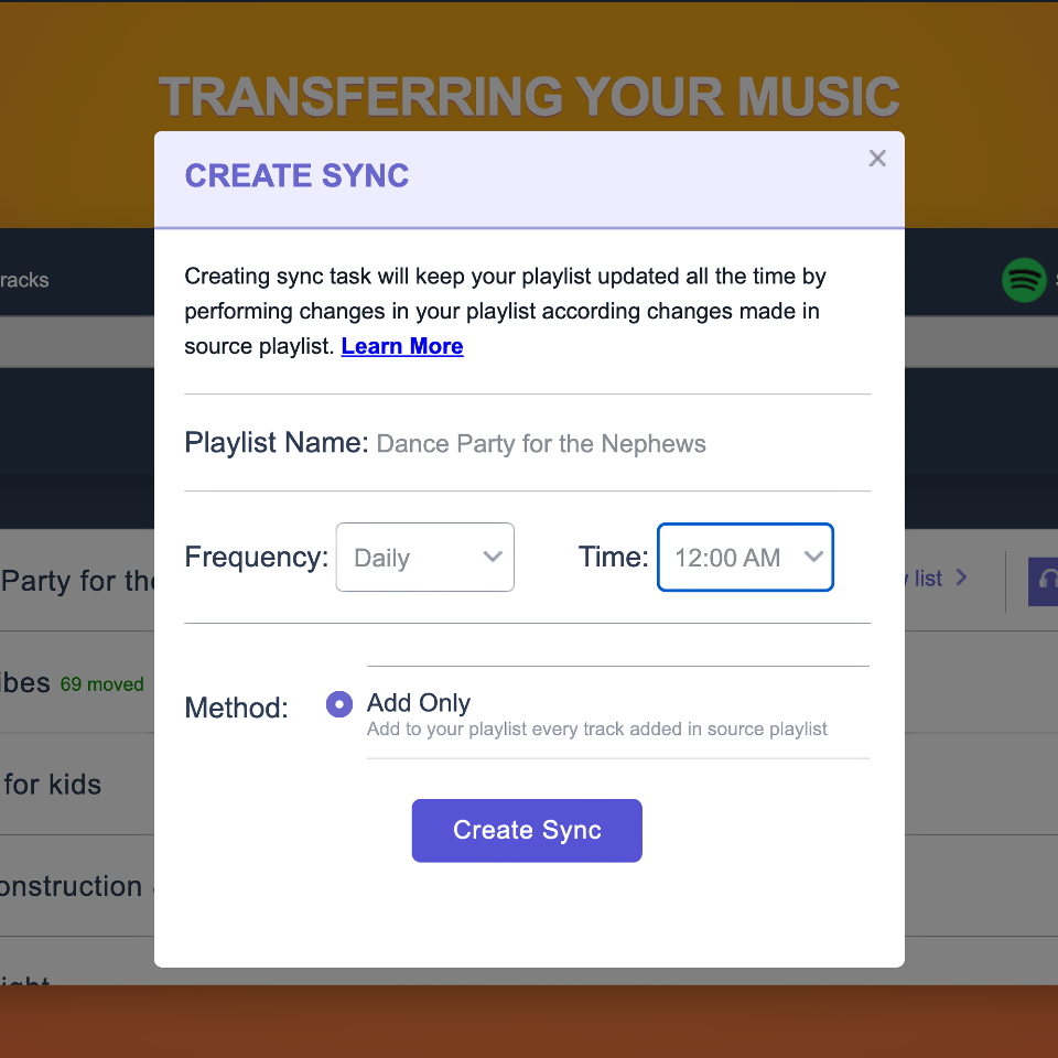Create a sync job to make sure your playlists are in sync across services