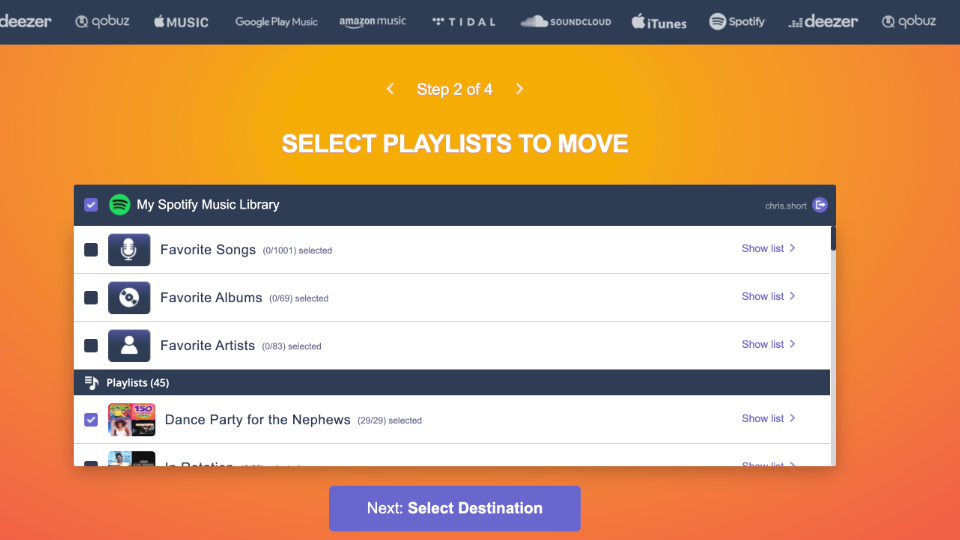 Select which playlists you want to sync