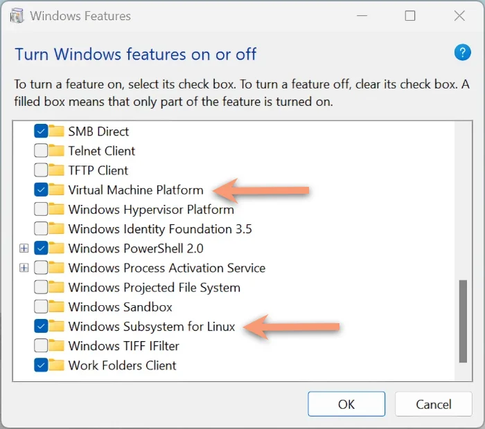 Open Turn Windows features on or off and tick the two boxes
