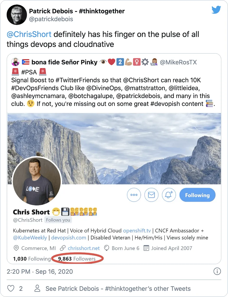 "@ChrisShort definitely has his finger on the pulse of all things devops and cloudnative" —Patrick Debois